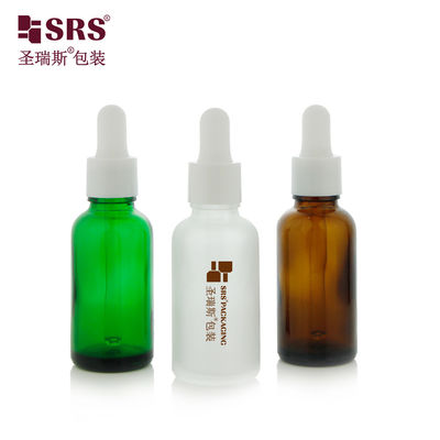 Купить D001-50ml Экологически чистый пустой круглый плечо стеклянный масляный капельный бутылка с шелковой печатью логотип настройка белый капельный колпак и силиконовая ручка для упаковки для ухода за кожей Производство в сети