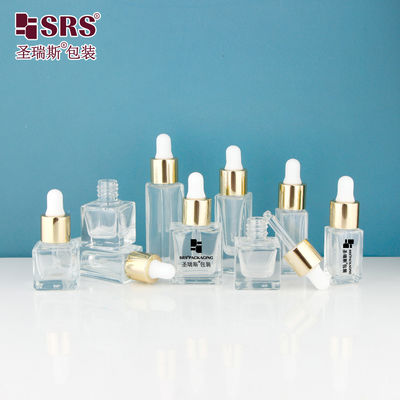D1229-5ml Пустая квадратная прозрачная стеклянная бутылка с блестящим золотым металлическим алюминиевым капсулой для капель